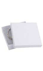 3 ½  x 3 ½  x 1 inch Cotton Filled White Kraft Jewelry Boxes
