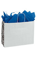 Large White Damask Gusset Paper Shopping Bags - Case of 250
