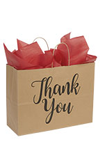 Large Kraft Thank You Paper Shopping Bags - Case of 100