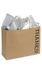 Large Kraft Thanks! Paper Shopping Bags - Case of 100