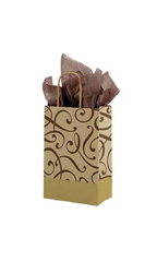 Small Chocolate and Kraft Swirl Paper Shopping Bags - Case of 100
