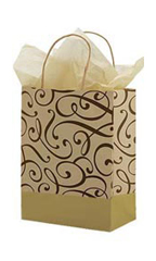 Medium Chocolate and Kraft Swirl Paper Shopping Bags - Case of 100