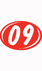 Oval 2-Digit Year Stickers - White/Red - "09"