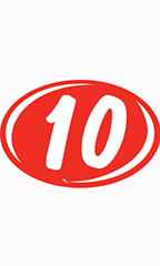 Oval 2-Digit Year Stickers - White/Red - "10"
