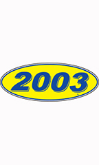 Oval Windshield Year Stickers - Blue/Yellow - "2003"