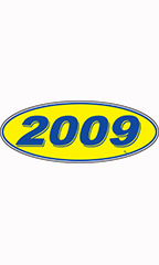 Oval Windshield Year Stickers - Blue/Yellow - "2009"